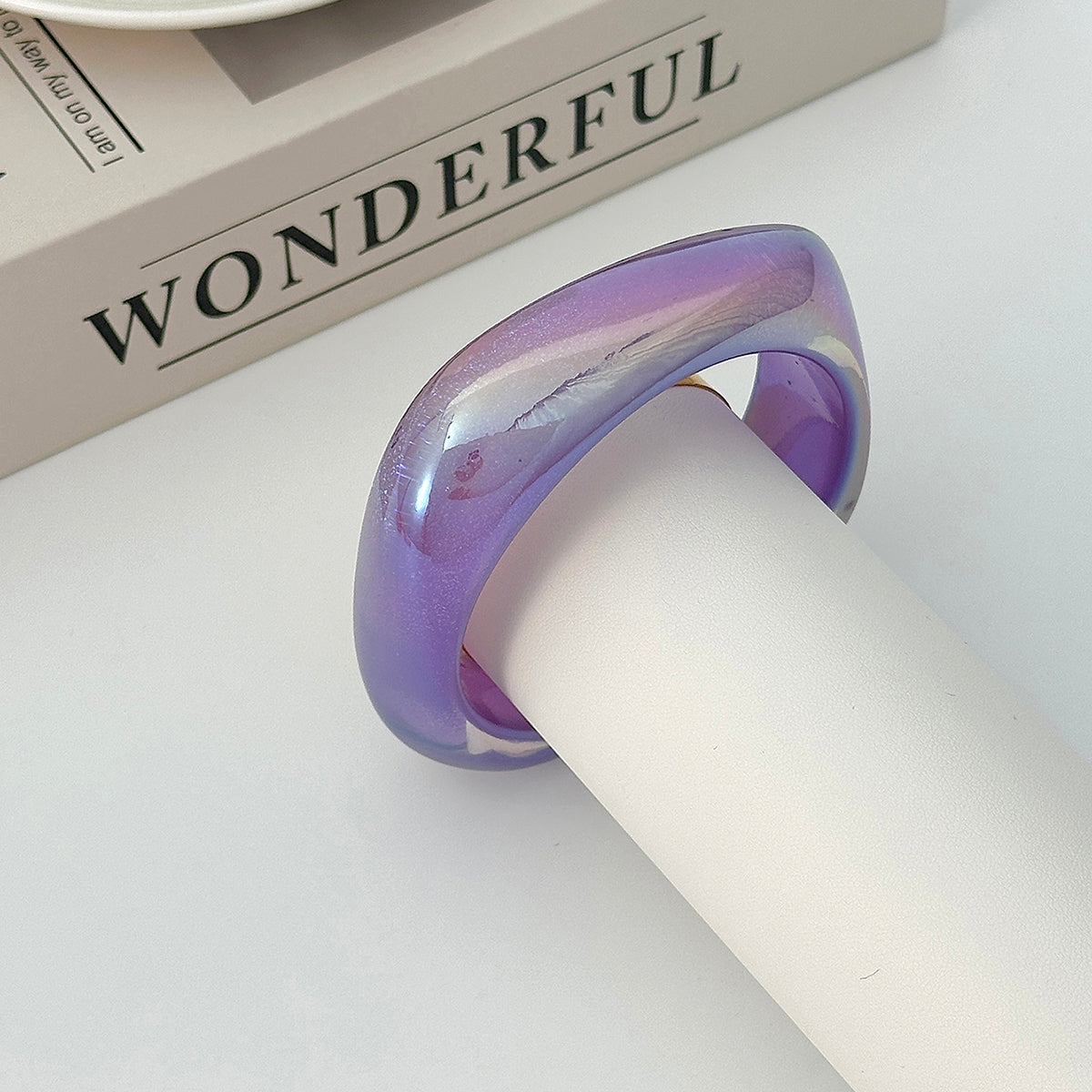 Iridescent and Purple Resin Uneven Bangle, bangle bracelet, vintage-inspired design, detail close-up