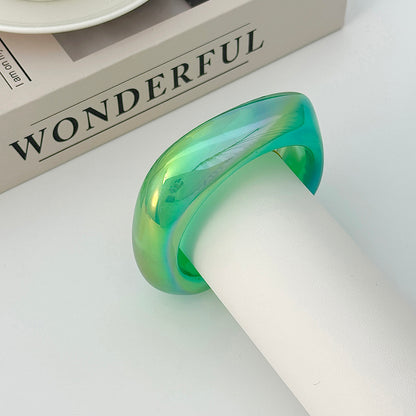 Iridescent and Green Resin Uneven Bangle, bangle bracelet, everyday style, detail close-up