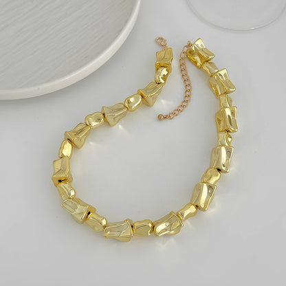 Goldtone Ice Cube Chain Collar Necklace, dainty minimalist design, side view