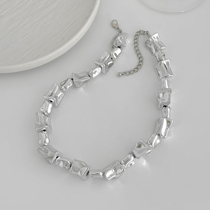 Silvertone Ice Cube Chain Collar Necklace, dainty minimalist design, side view