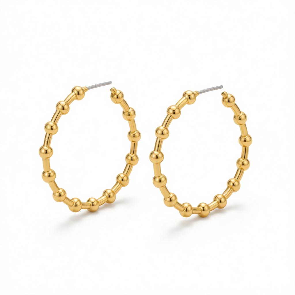 18K Gold-Plated Bead Hoop Earrings, gold hoop earrings for women, elegant gift for her, side view