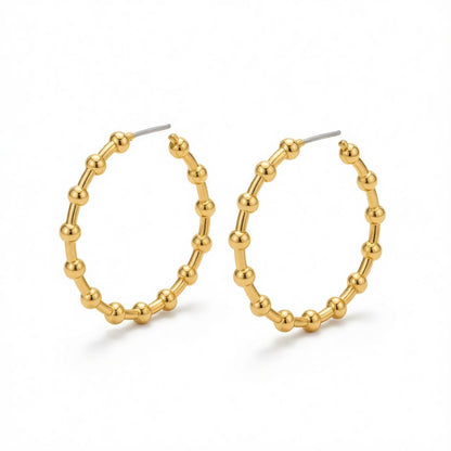 18K Gold-Plated Bead Hoop Earrings, gold hoop earrings for women, elegant gift for her, side view
