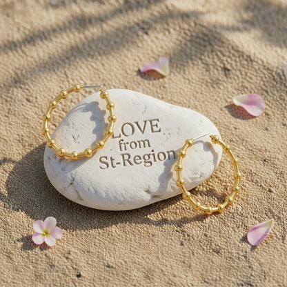 18K Gold-Plated Bead Hoop Earrings, gold hoop earrings for women, elegant gift for her, lifestyle look