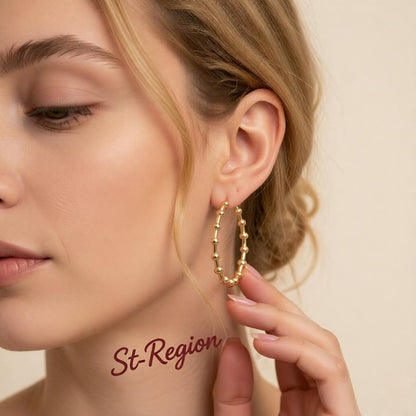 18K Gold-Plated Bead Hoop Earrings, gold hoop earrings for women, elegant gift for her, styled look