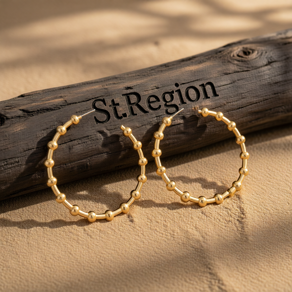 18K Gold-Plated Bead Hoop Earrings
