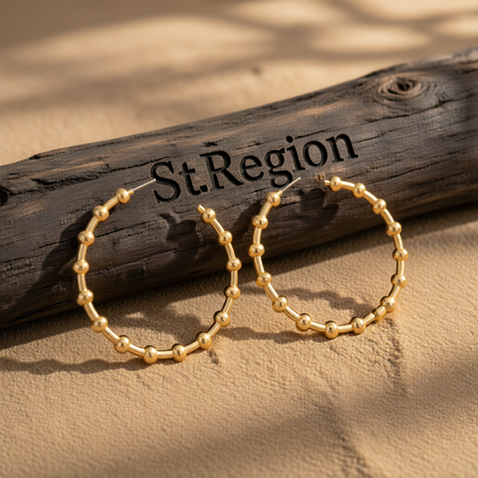 18K Gold-Plated Bead Hoop Earrings