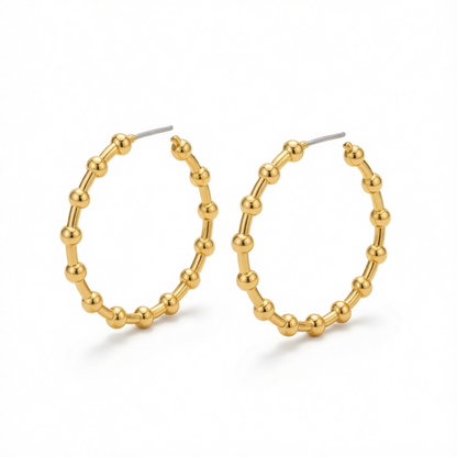 18K Gold-Plated Bead Hoop Earrings