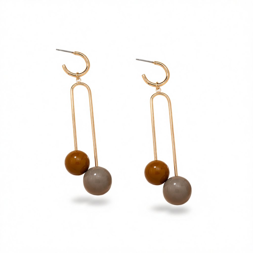 Brown Resin and 18K Gold-Plated Sphere Drop Earrings, gold huggie earrings, elegant gift for her, side view