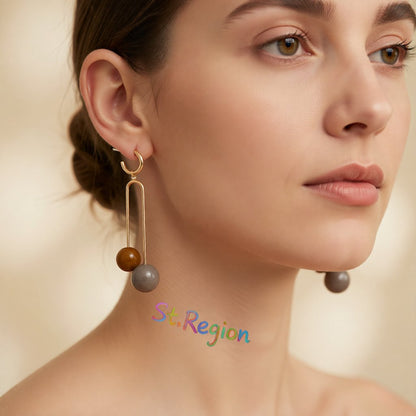 Brown Resin and 18K Gold-Plated Sphere Drop Earrings, gold huggie earrings, elegant gift for her, styled look