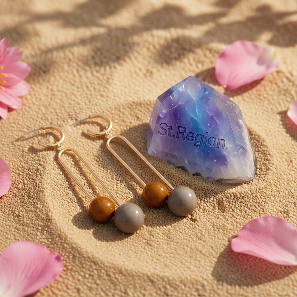 Brown Resin and 18K Gold-Plated Sphere Drop Earrings, gold huggie earrings, elegant gift for her, detail close-up