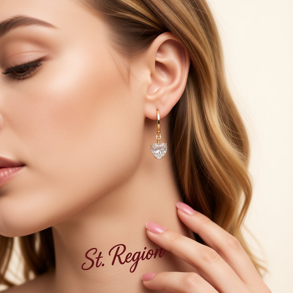 Crystal and 18K Gold-Plated Heart Charm Huggie Earrings, gold huggie earrings, elegant gift for her, styled look