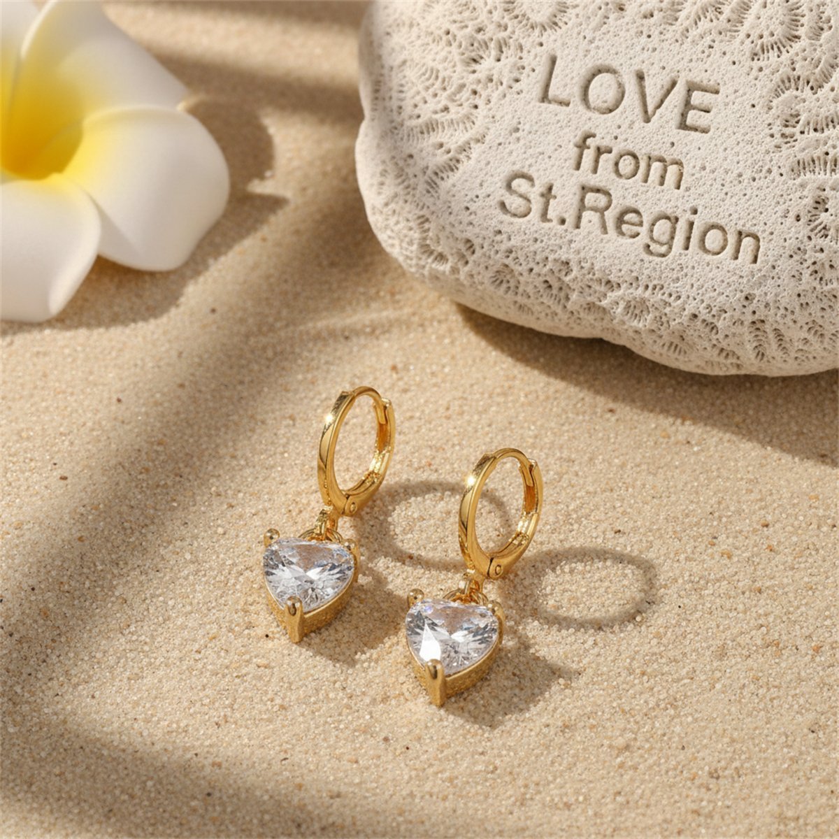 Crystal and 18K Gold-Plated Heart Charm Huggie Earrings, gold huggie earrings, elegant gift for her, lifestyle look