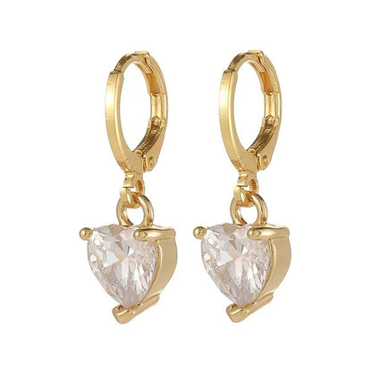 Crystal and 18K Gold-Plated Heart Charm Huggie Earrings, gold huggie earrings, elegant gift for her, side view