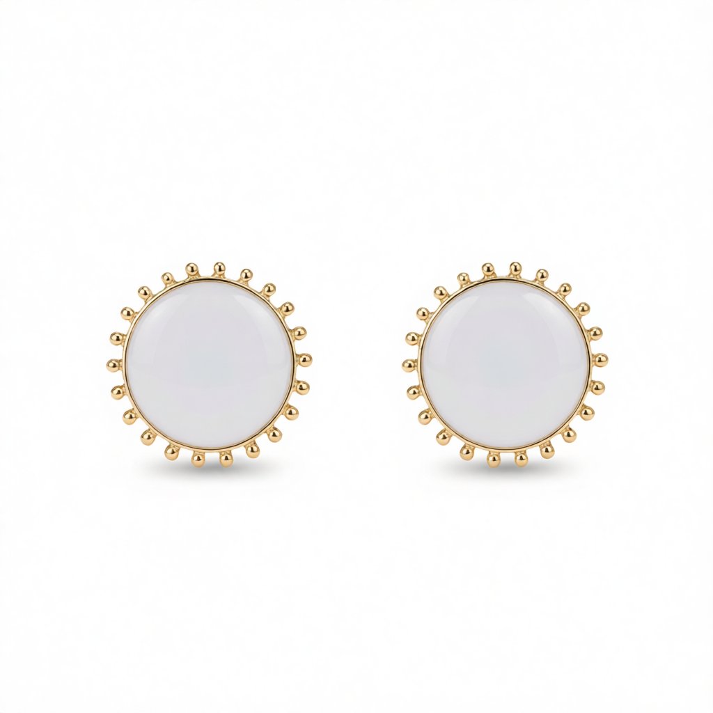 White Enamel and 18K Gold-Plated Circular Stud Earrings, gold stud earrings for women, vintage-inspired design, side view