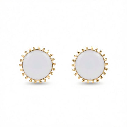 White Enamel and 18K Gold-Plated Circular Stud Earrings, gold stud earrings for women, vintage-inspired design, side view
