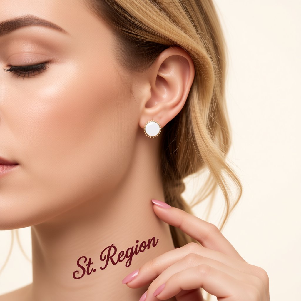 White Enamel and 18K Gold-Plated Circular Stud Earrings, gold stud earrings for women, vintage-inspired design, styled look