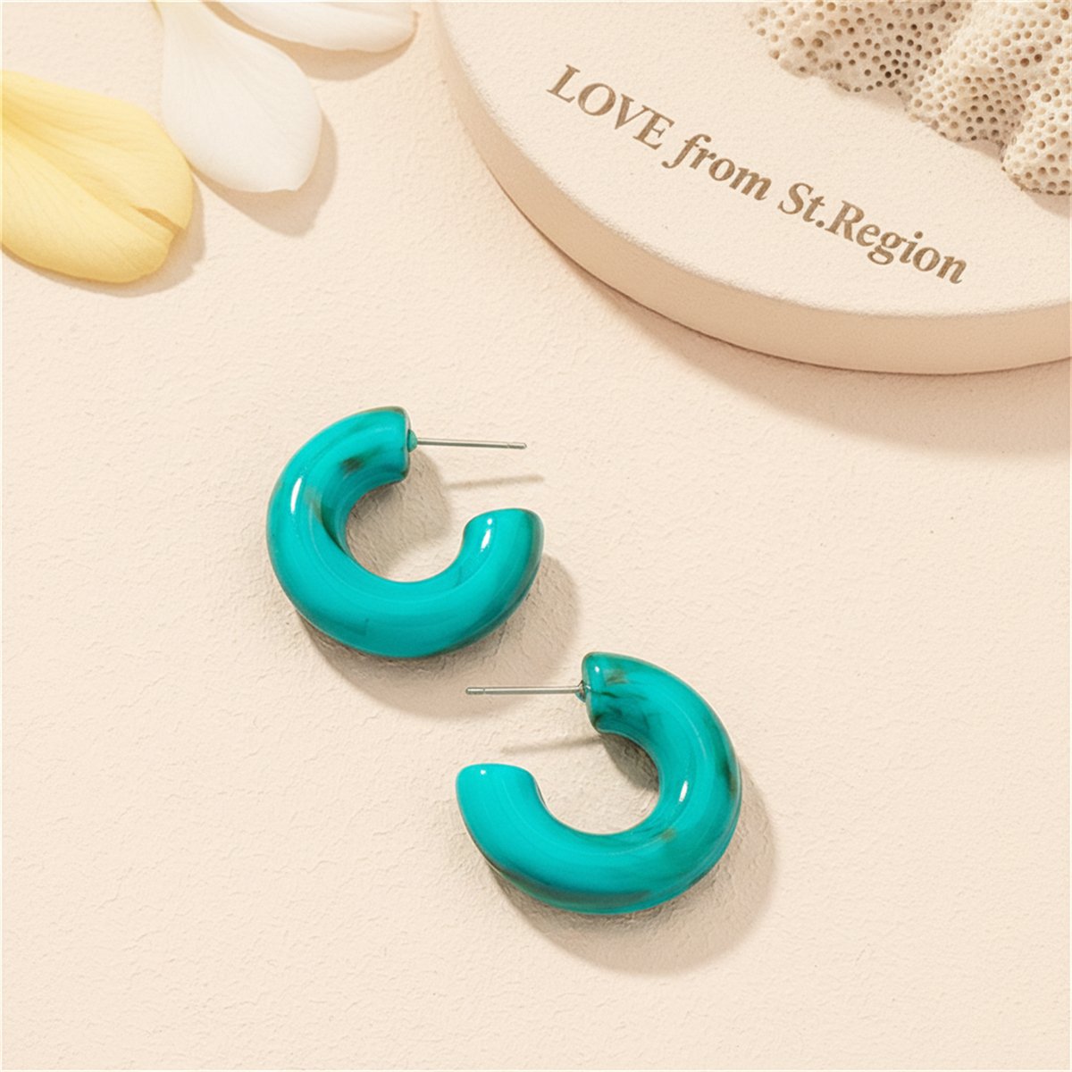 Teal and Green Swirl Chunky Hoop Earrings, huggie earrings, vintage-inspired design, lifestyle look