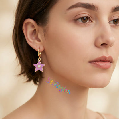 Heart-Shape Crystal and Enamel 18K Gold-Plated Star Huggie Earring, gold huggie earrings, everyday style, styled look