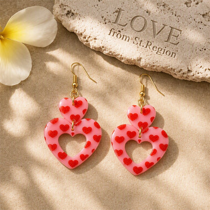 Light Pink Acrylic and 18K Gold-Plated Heart Earrings, gold drop earrings for women, botanical inspired, lifestyle look