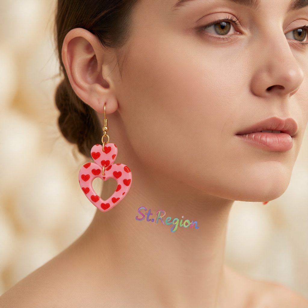 Light Pink Acrylic and 18K Gold-Plated Heart Earrings, gold drop earrings for women, botanical inspired, styled look