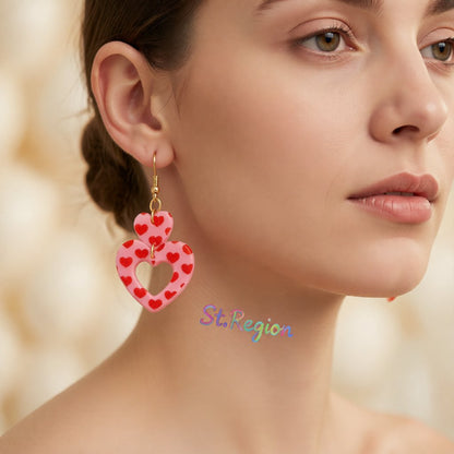 Light Pink Acrylic and 18K Gold-Plated Heart Earrings, gold drop earrings for women, botanical inspired, styled look