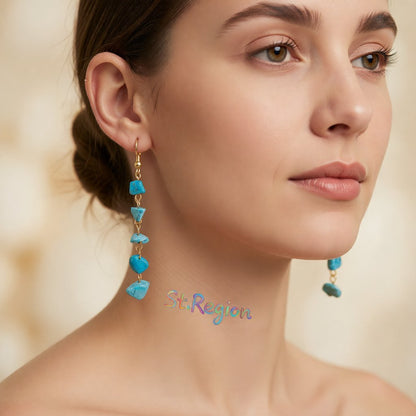 Peacock Blue Turquoise and 18K Gold-Plated Drop Earrings, gold drop earrings for women, vintage-inspired design, styled look