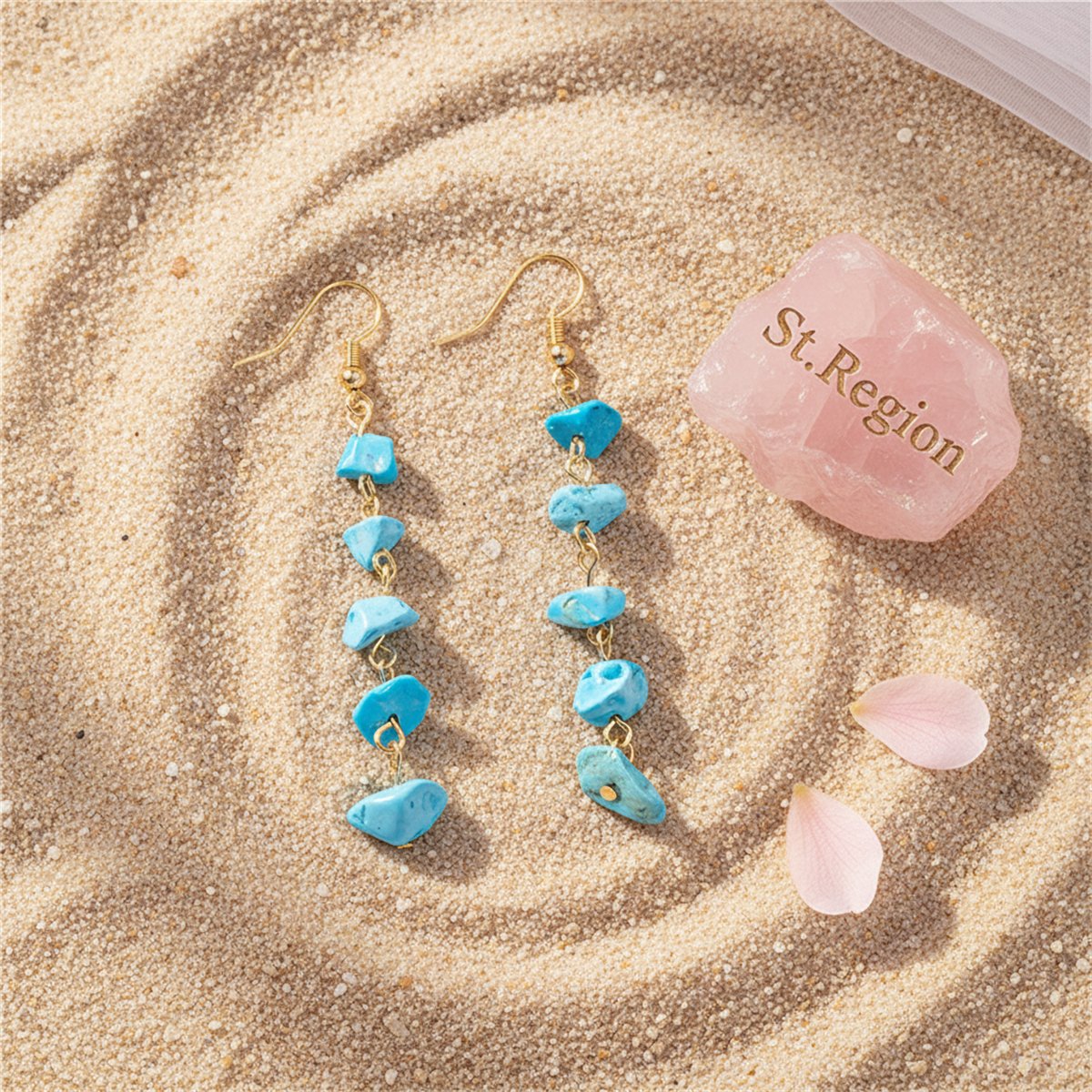 Peacock Blue Turquoise and 18K Gold-Plated Drop Earrings, gold drop earrings for women, detail close-up