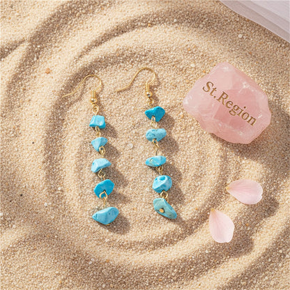 Peacock Blue Turquoise and 18K Gold-Plated Drop Earrings, gold drop earrings for women, detail close-up