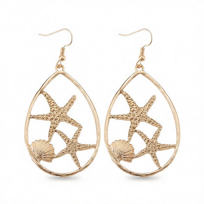 18K Gold-Plated Shell Starfish Drop Earrings, gold drop earrings for women, everyday style, side view