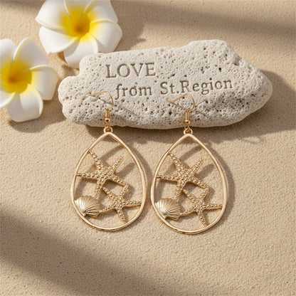 18K Gold-Plated Shell Starfish Drop Earrings, gold drop earrings for women, everyday style, lifestyle look