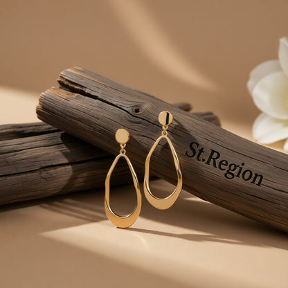 18K Gold-Plated Twisted Open Drop Earrings, gold drop earrings for women, everyday style, front view