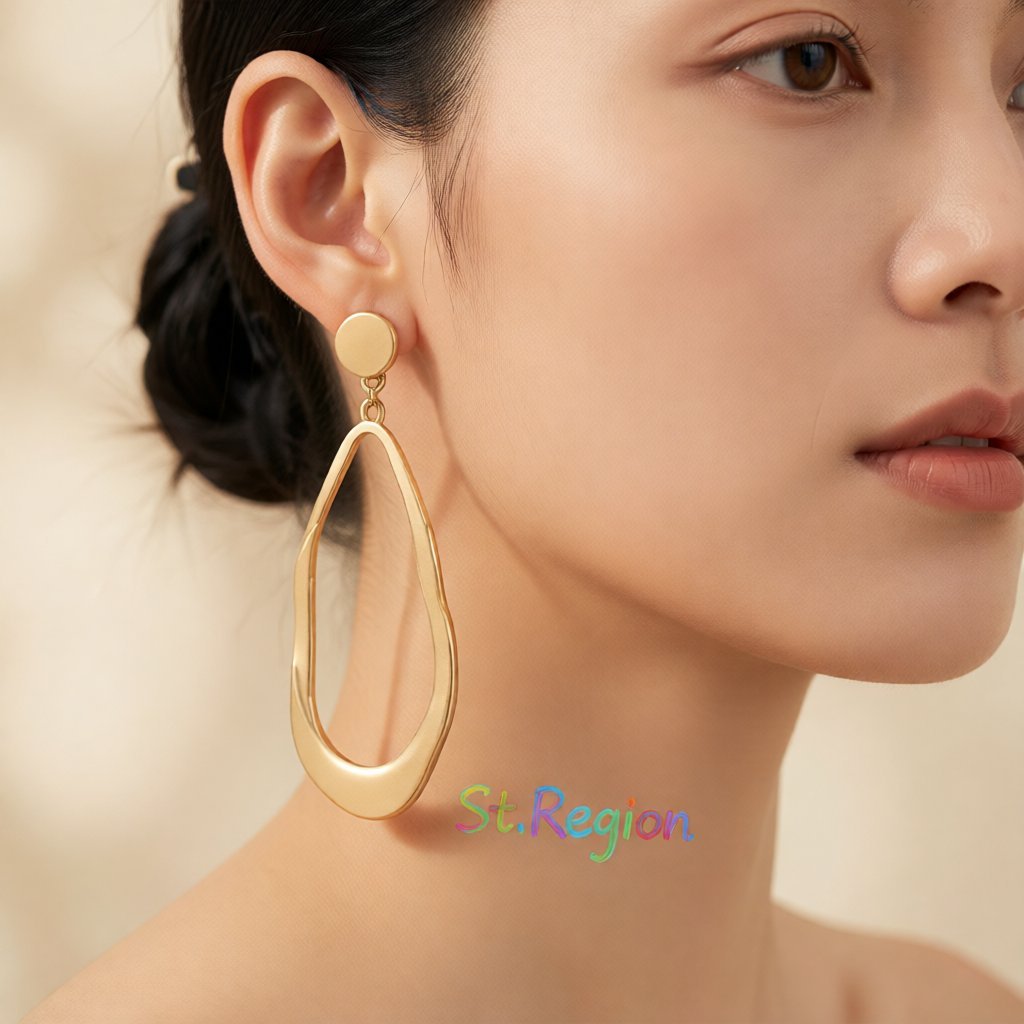 18K Gold-Plated Twisted Open Drop Earrings, gold drop earrings for women, everyday style, styled look