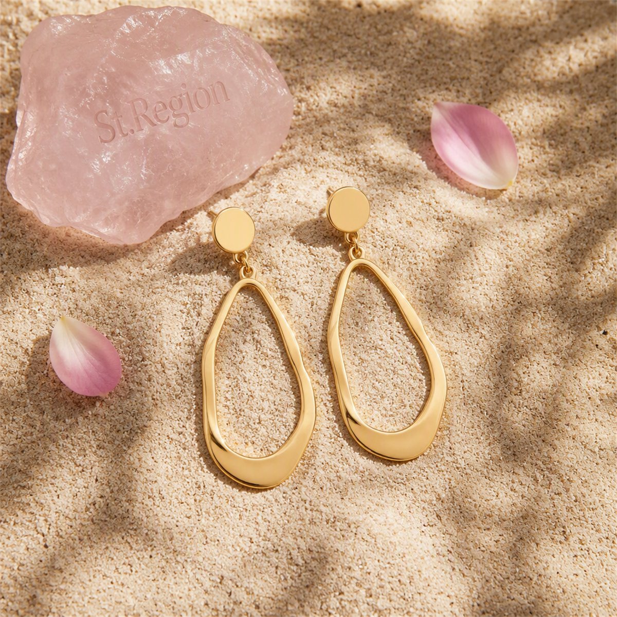 18K Gold-Plated Twisted Open Drop Earrings, gold drop earrings for women, everyday style, detail close-up