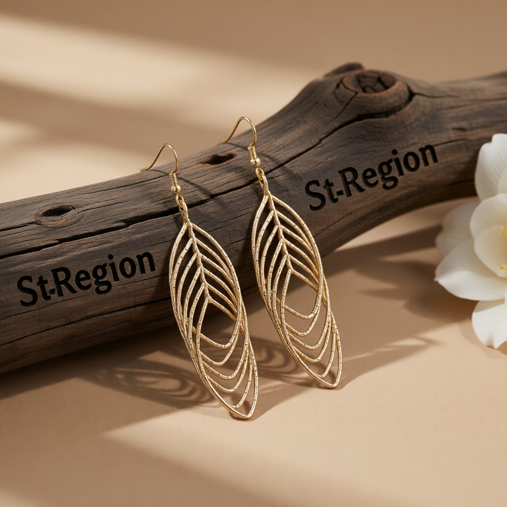 18K Gold-Plated Interlocked Layered Drop Earrings, gold drop earrings for women, botanical inspired, front view