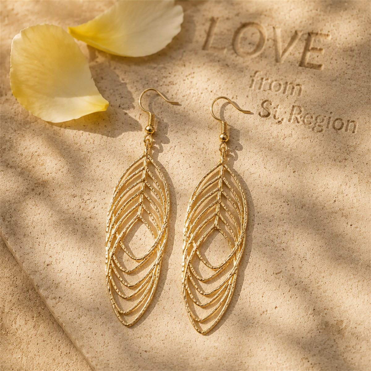18K Gold-Plated Interlocked Layered Drop Earrings, gold drop earrings for women, botanical inspired, lifestyle look