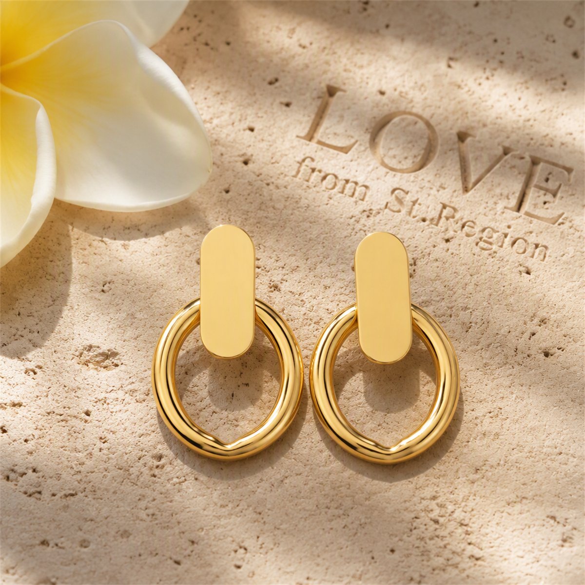 18K Gold-Plated Tube Circle Drop Hoop Earrings, gold drop earrings for women, dainty minimalist design, lifestyle look