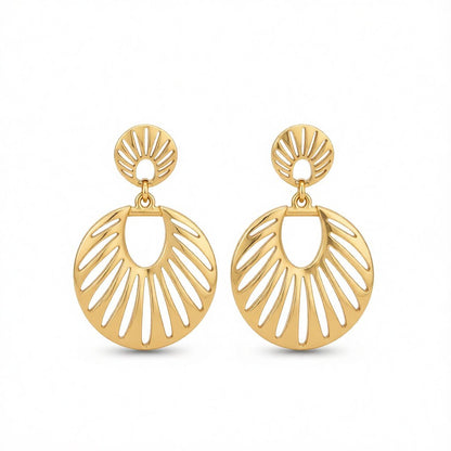 18K Gold-Plated Openwork Fan Drop Earrings, gold drop earrings for women, everyday style, side view