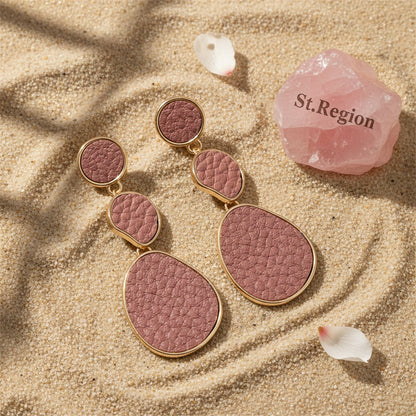 Pink Polystyrene and 18K Gold-Plated Oval Drop Earrings, gold drop earrings for women, elegant gift for her, detail close-up