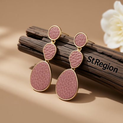 Pink Polystyrene and 18K Gold-Plated Oval Drop Earrings, gold drop earrings for women, elegant gift for her, front view