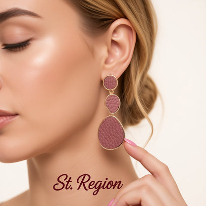 Pink Polystyrene and 18K Gold-Plated Oval Drop Earrings, gold drop earrings for women, elegant gift for her, styled look