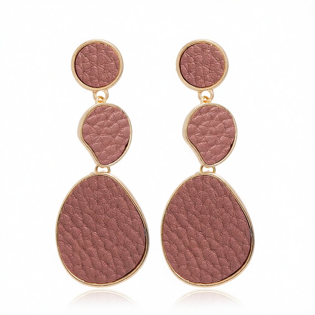 Pink Polystyrene and 18K Gold-Plated Oval Drop Earrings, gold drop earrings for women, elegant gift for her, side view