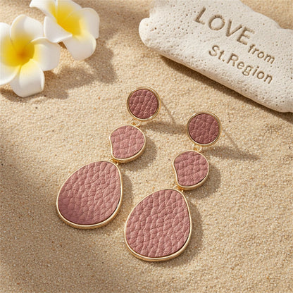 Pink Polystyrene and 18K Gold-Plated Oval Drop Earrings, gold drop earrings for women, elegant gift for her, lifestyle look