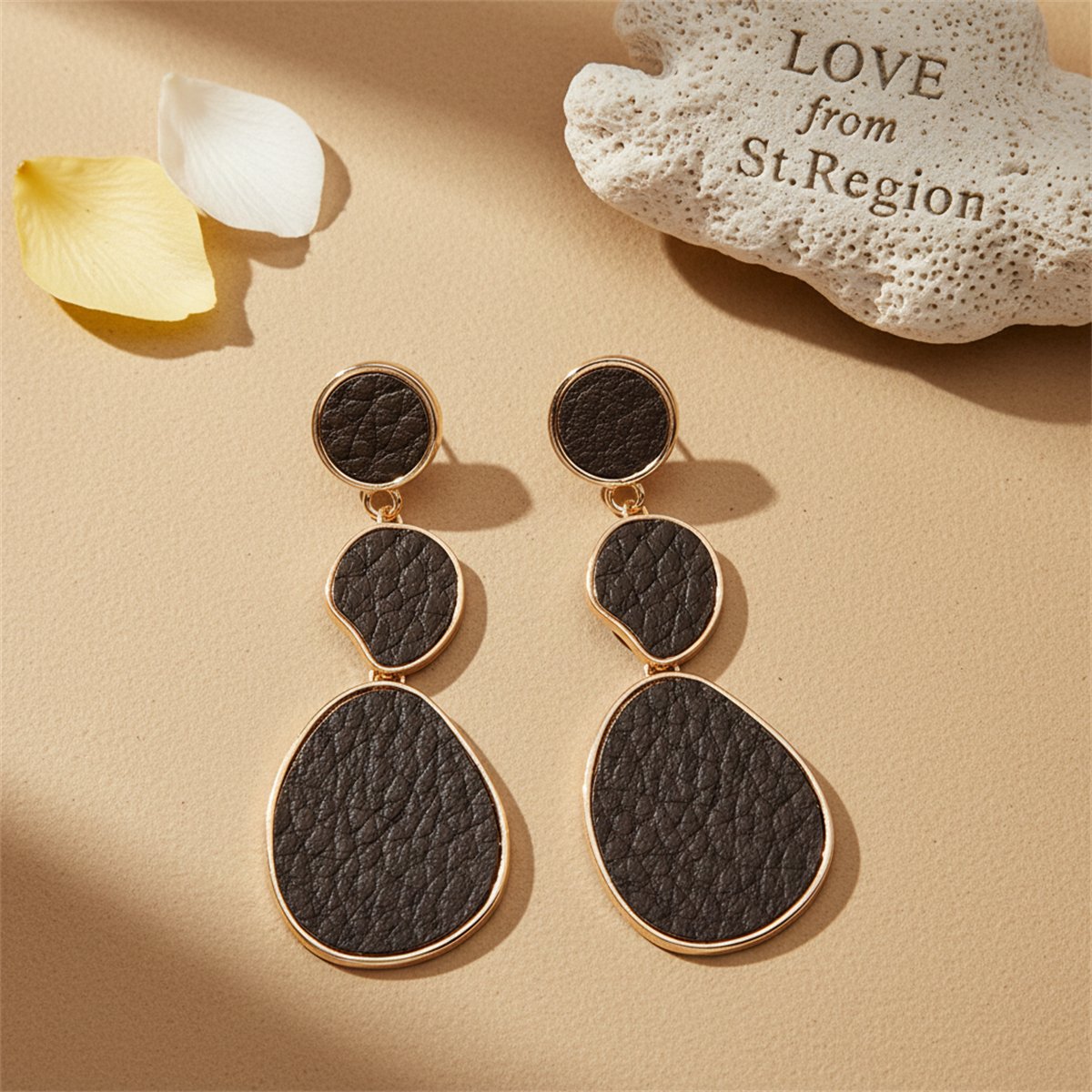 Dark Brown Polystyrene and 18K Gold-Plated Oval Drop Earrings, gold drop earrings for women, lifestyle look