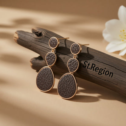 Dark Brown Polystyrene and 18K Gold-Plated Oval Drop Earrings, gold drop earrings for women, front view