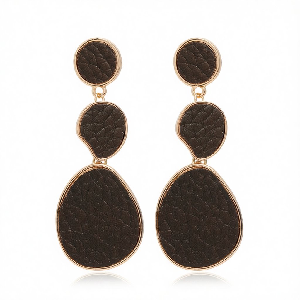 Dark Brown Polystyrene and 18K Gold-Plated Oval Drop Earrings, gold drop earrings for women, side view