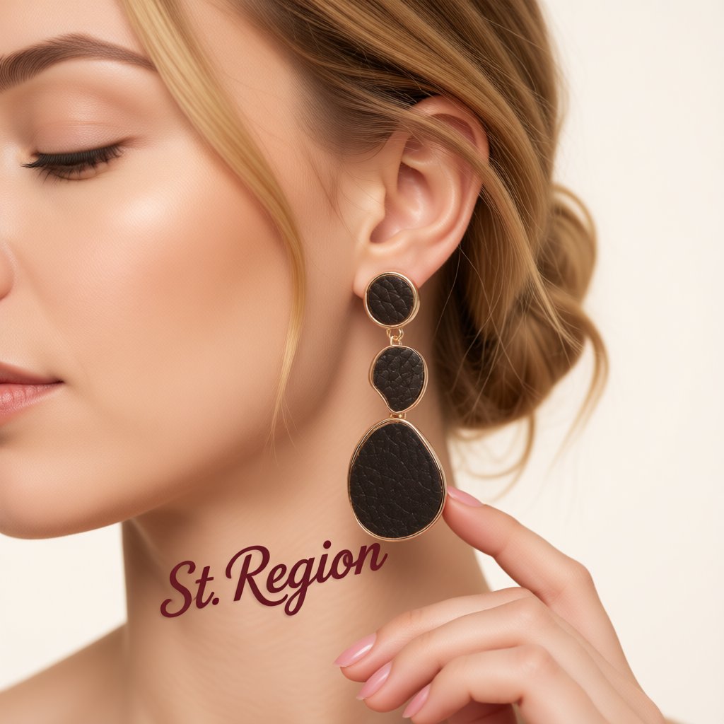 Dark Brown Polystyrene and 18K Gold-Plated Oval Drop Earrings, gold drop earrings for women, styled look
