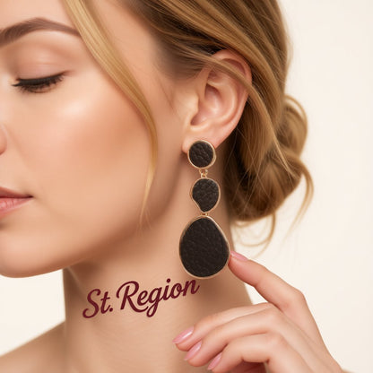 Dark Brown Polystyrene and 18K Gold-Plated Oval Drop Earrings, gold drop earrings for women, styled look