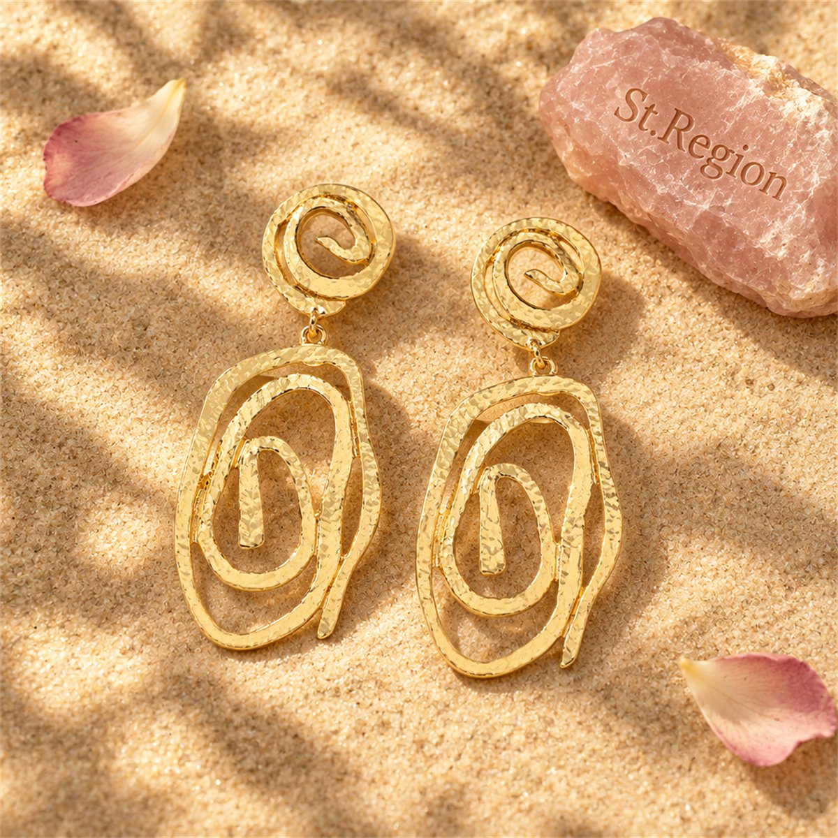 18K Gold-Plated Swirl Drop Earrings, gold drop earrings for women, elegant gift for her, detail close-up