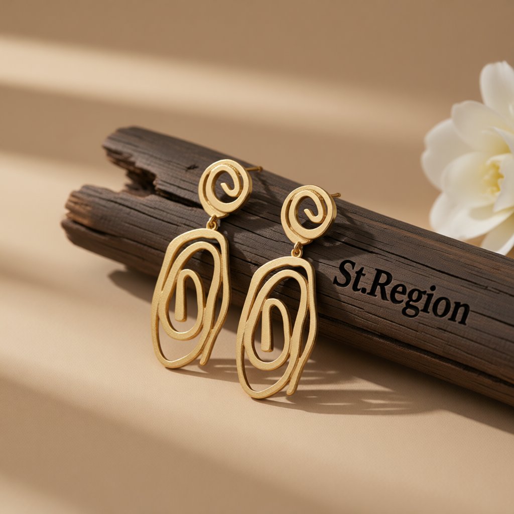 18K Gold-Plated Swirl Drop Earrings, gold drop earrings for women, elegant gift for her, front view