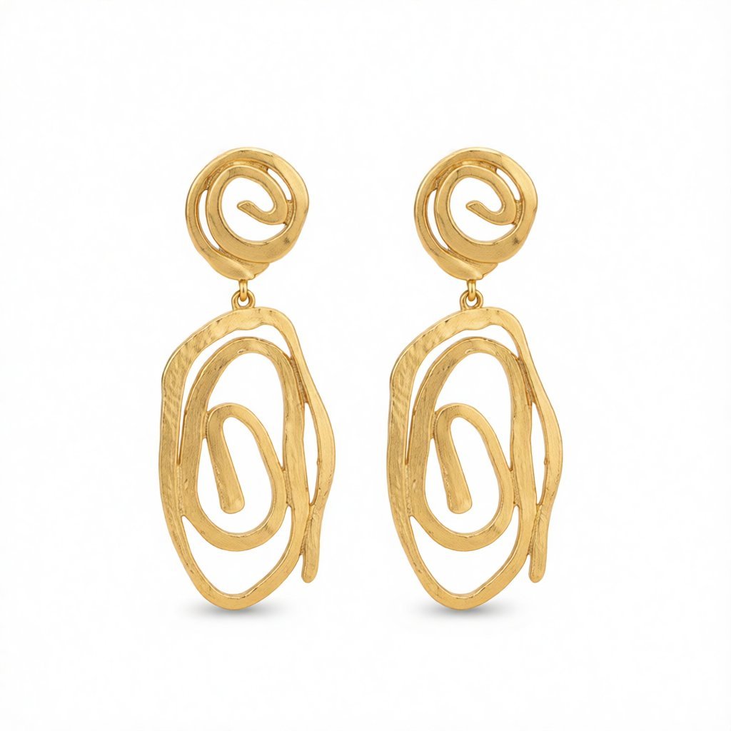 18K Gold-Plated Swirl Drop Earrings, gold drop earrings for women, elegant gift for her, side view